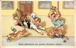 CPA Fantaisie Bons patissiers ont parfois facheuse allure patissier Chien dog Humour