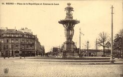 Reims CPA places republic and avenue of Laon