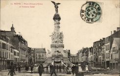 Reims CPA Places Drouet d' Erlon and Sube fountain (very nice shot)