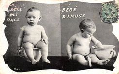 CPA Phantasie-Kind auf seinem Topf Bebe ist kluges Bebe hat Spass