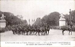 CPA July 14th the procession of the Belgian lancers Paris Militaria