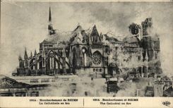 CPA Bombardment of Reims the cathedral on fire