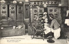 Brittany CPA closed beds Folklore Costume a thatched cottage and a heart