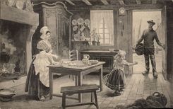 CPA interior Folklore Breton Costume