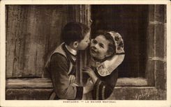 CPA Brittany Folklore the morning kiss Children