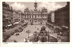 Lyon CPA Places Composts Bartholdi Fountain and town hall