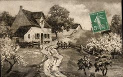 CPA romantic Fantasy Landscape House