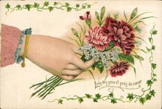 CPA Phantasie bluht Handhand weit von die Augen weit von das Herz