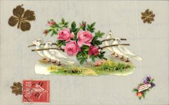 CPA Fantaiisie Doves and flowers (in relief)