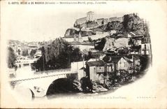 CPA Lourdes the old castle and bridge