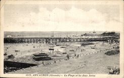 Arcachon CPA La plage et les deux jetees