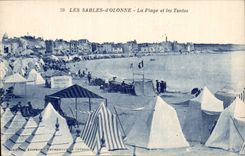 CPA Sande von olonne der Strand und die Zelte Eselseselseseleselmaultiermaultiere