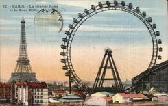 CPA Paris the large wheel and the Eiffel tower