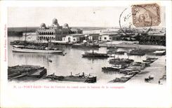 Egypte Egypt CPA Port Said Vue de l'entree du canal avec le bureau de la compagnie