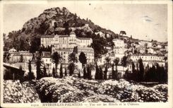 CPA Hyeres Palmen gesehen in Richtung in Richtung den Hotels und zum Schloss