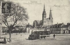 Chartres REPRODUCTION the Chatelet place and the cathedral Train