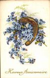 Flowers - Flowers - Small purple flowers enrobing has good luck horse shoe - horseshoe - Good Festival - CPA