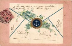 Blumen - Blumen - Buchstabe verziert mit purpurroten Blumen und Dichtung - Anker - CPA