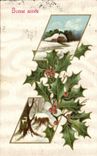 Fetes - Holiday - Bonne Annee - Happy New Year - houx - holly - neige - snow - CPA 