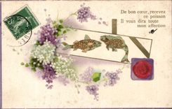 Blumen - Blumen - kleine weisse Blumen - Fische - Fische - CPA