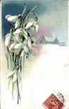 Bluht - Blumen - snowbells - Hauschen im Winter - CPA