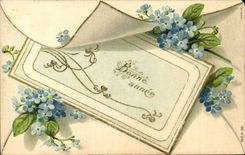 Fleurs - Flowers - Bonne Annee - letter - purple flowers - CPA 