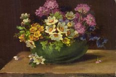 Blumen - Blumen - Tonwarenschussel gefullt mit Fruhlingsblumen - CPA