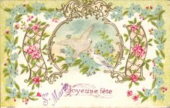 Blumen - Blumen - Blumenblumenstrauss - alles Gute zum Geburtstag - Vogel - Vogel - Victorian - CPA Colomb Taube