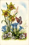 Bluht - Blumen - Narzisse - Schmetterling - Schmetterling - Victorian - CPA