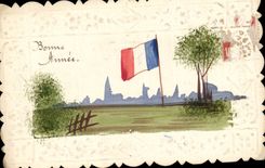 Festivals - Happy New Year - Flag - French flag - CPA handpainted paints with the hand