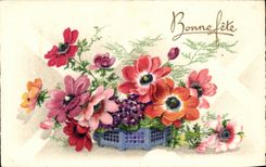 Blumen - Blumen - gutes Festival - bunte Blumen im blauen Gittertopf - CPA