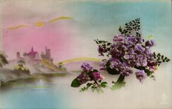 Blumen - Blumen - Blumen im Nebel - Kirche - CPA