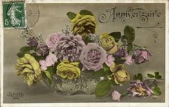 Bluht - Blumen - Victorian - Rosa im dekorativen Topf - CPA