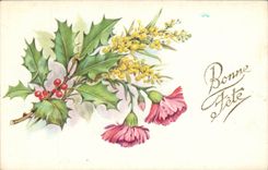 Blumen - Blumen - Blumen mit Stechpalme - houx - CPA