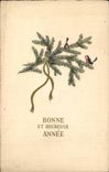 Fetes - Bonne Annee - Sapin - branch of evergreen - oiseau - bird CPA 