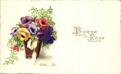 Blumen - Blumen - viktorianischer Tennisschuh weg von den Blumen - gluckliches neues Jahr - CPA