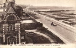 Deauville - gebluhter Strand - die Terrasse und die Garten - CPA