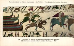 CPA Bayeux Tapisserie of the Mathilde queen the horses leave the ships
