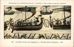 CPA Bayeux Tapisserie de la reine Mathilde La flotte se dirige vers l'Angleterre