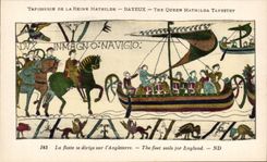 CPA Bayeux Tapisserie of the Mathilde queen the fleet moves towards England