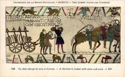 CPA Bayeux Tapisserie of the Mathilde queen a tank charges with wines and weapons