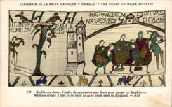 CPA Bayeux Tapisserie of the queen Mathilde Guillaume gives the order to build a fleet to pass to England