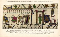 CPA Bayeux Tapisserie of the Queen Mathilde Audience ceremony that Guillaume grants has Harold