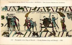 CPA Bayeux Tapestry of the Queen Talks between Guy and Harold