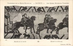 CPA Bayeux Tapisserie de Reine Mathilde Harold est en marche