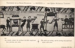 CPA Bayeux Tapisserie de Reine Mathilde Les viandes cuisent les serviteurs de table remplissent leurs fonctions avec ord