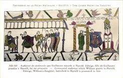 CPA Bayeux Tapisserie de Reine Mathilde Audience de ceremonie que Guillaume accorde a Harold