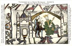 CPA Bayeux Tapisserie de Reine Mathilde Le roi Edouard le Confesseur ordonne a Harold d'aller apprendre au duc guillaume