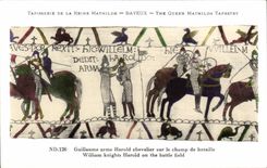 CPA Bayeux Tapisserie de Reine Mathilde Guillaume arme Harold chevalier sur le champ de bataille