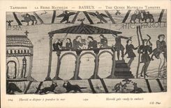 CPA Bayeux Tapisserie de Reine Mathilde Harold se dispose a prendre la mer